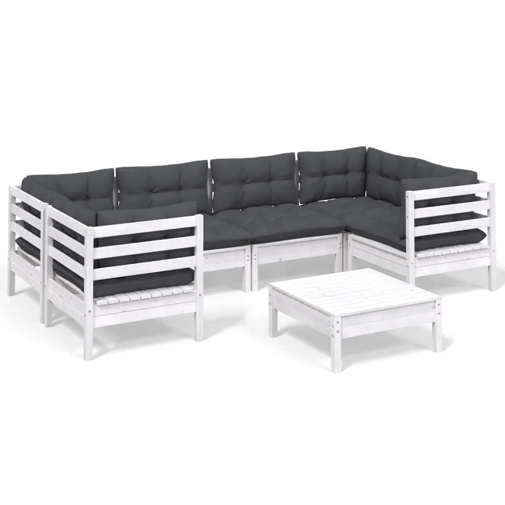 Set Divani da Giardino 7 pz con Cuscini Bianchi Legno di Pino 3097302