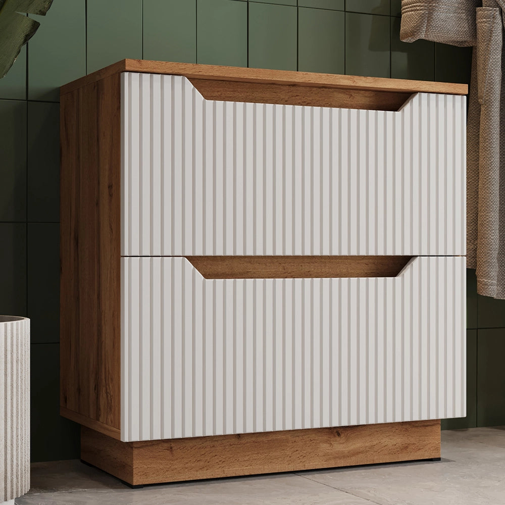 Vicco Mobile sottolavabo per bagno Rovere/bianco a strisce 59.8 x 62.5 cm con 2 cassetti