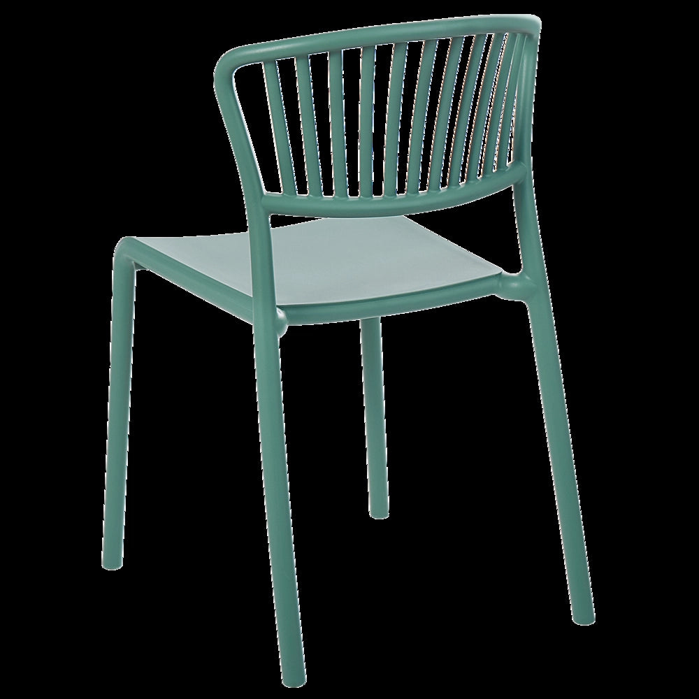 Set di 4 sedie da pranzo in plastica verde per interni ed esterni da giardino impilabili in stile minimalista
