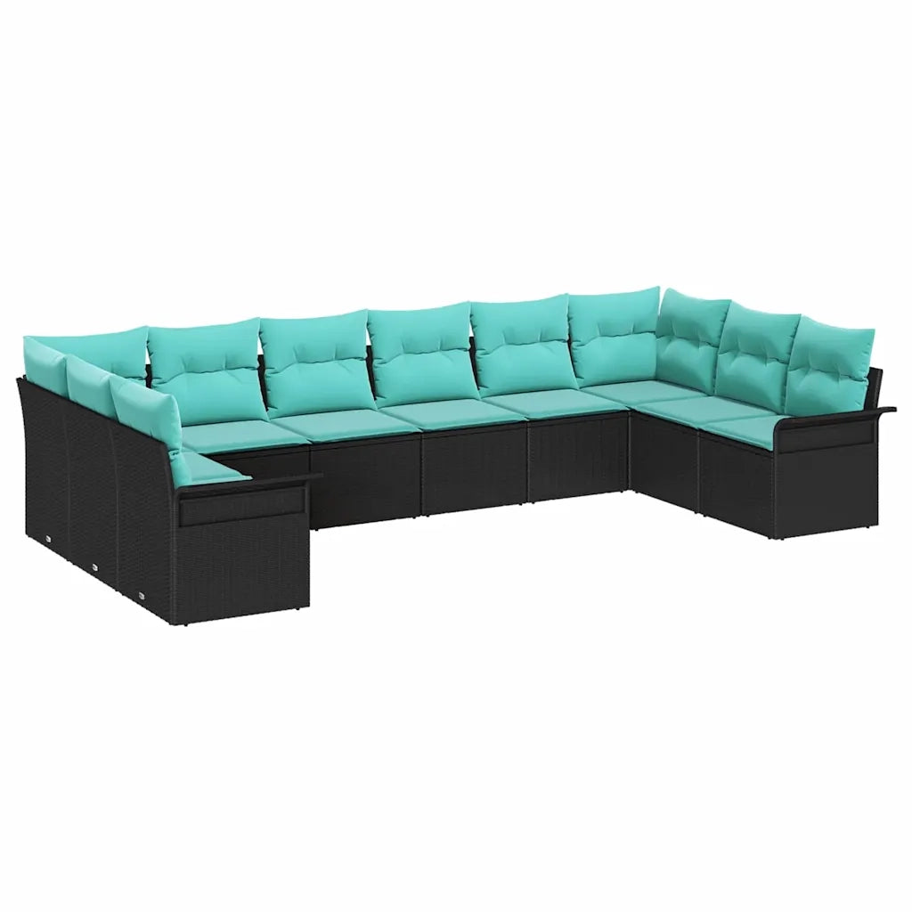 Set Divano da Giardino con archiviazione 10 pcs Nero polyrattan 3354215