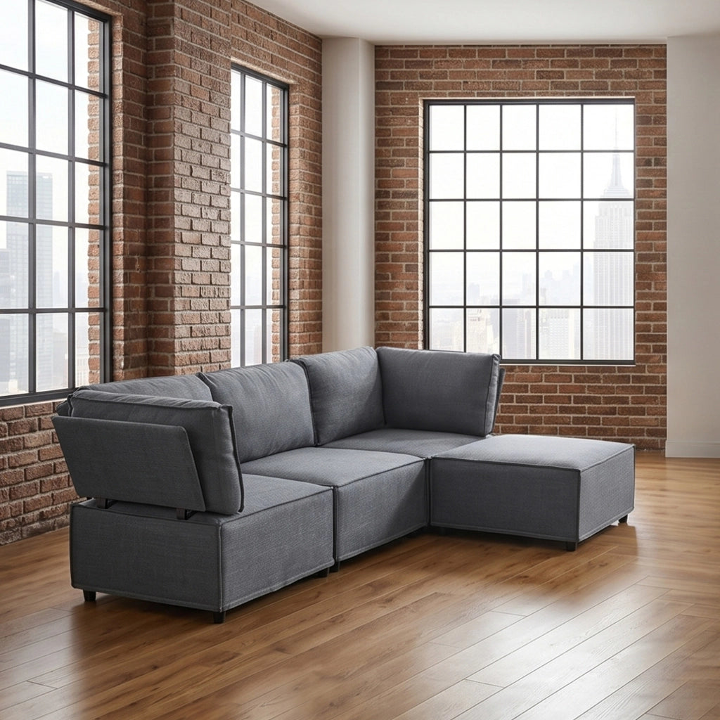 Divano modulare convertibile con seduta confortevole e struttura stabile in tessuto grigio scuro 238 × 154 × 75 cm