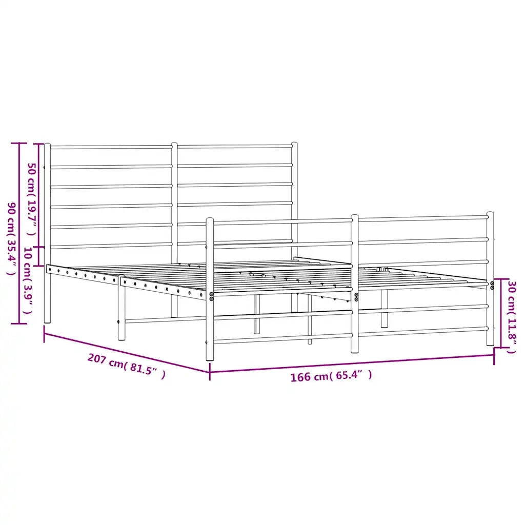 Giroletto con Testiera e Pediera Metallo Bianco 160x200 cm 352389