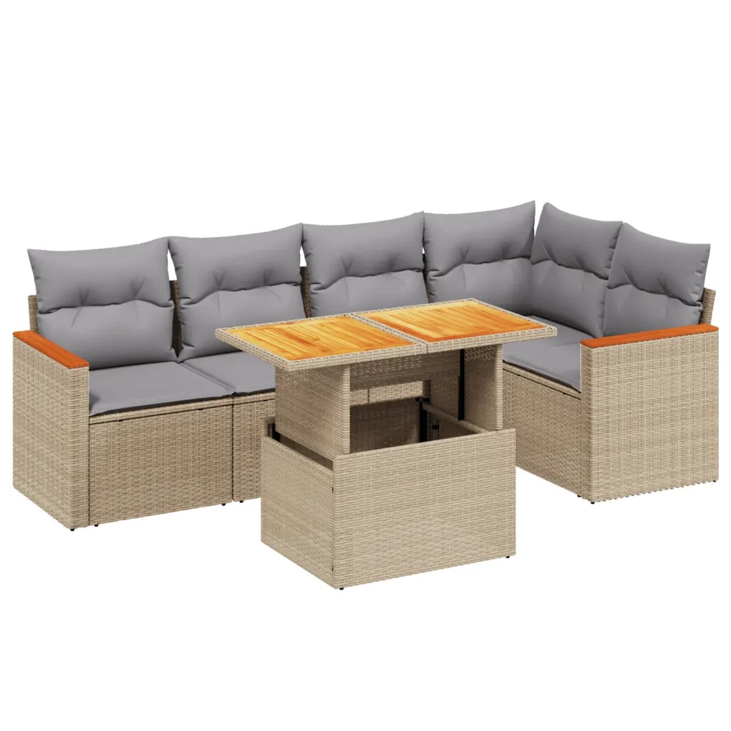 Set Divano da Giardino 6 pz con Cuscini Beige in Polyrattan 3273068