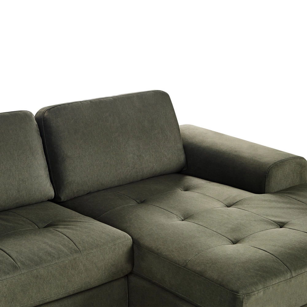 Divano angolare moderno a L con gambe in metallo e velluto verde scuro lato sinistro soggiorno minimalista