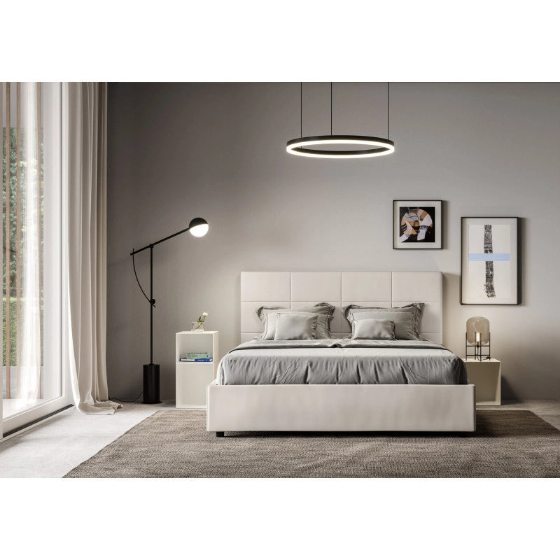 Letto imbottito Matrimoniale 170x210 cm Mika - Bianco,Similpelle,Con rete