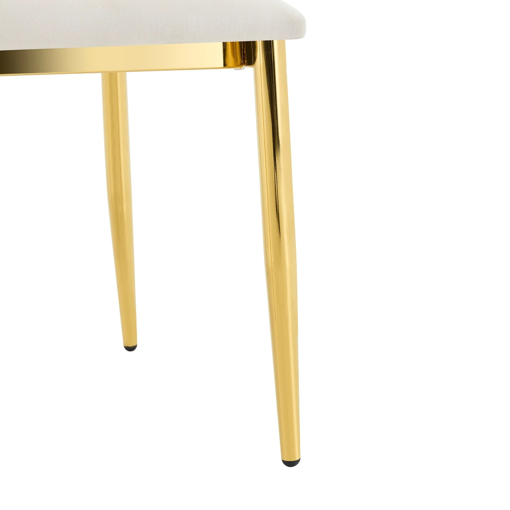 Sedia da pranzo imbottita in velluto beige con gambe in metallo oro