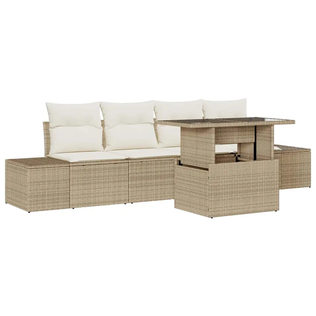 Set di divani con cuscino 5 pcs Beige e Crema polyrattan