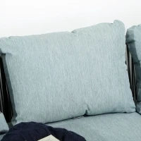 Set da Giardino 4 Pezzi in Rattan con Tavolino da Caffè, 2 Divani ad Angolo e Poltroncina, Nero Grigio e Blu