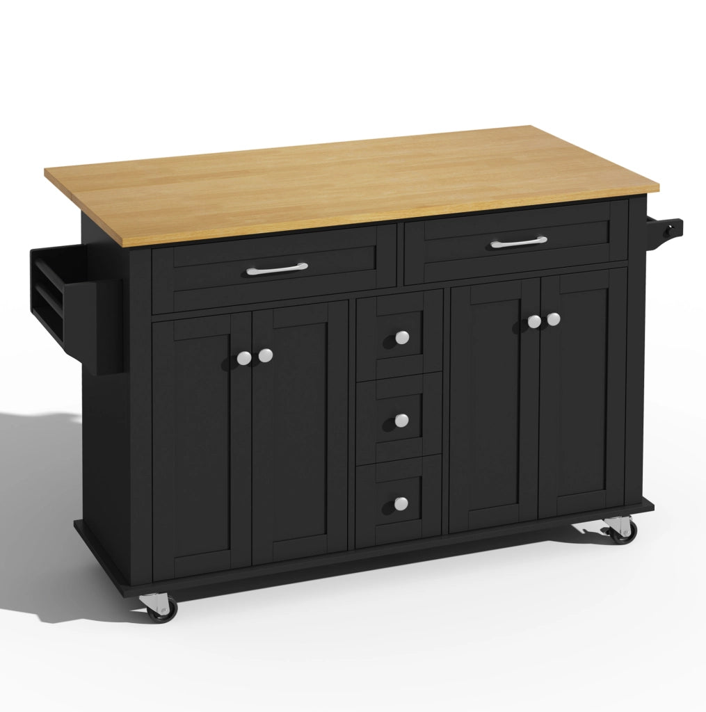 Carrello cucina con piano allungabile 140x65x89 cm in MDF; nero e naturale