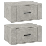Set di 2 Comodini | Armadio da Notte | Mobiletto da notte a Muro Grigio Cemento 50x36x25 cm