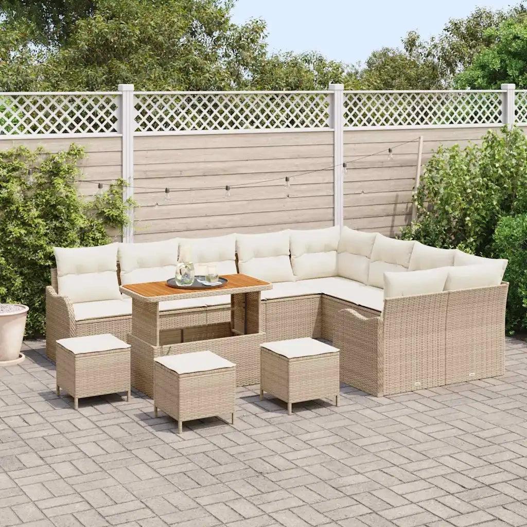 Set Divano da Giardino con cuscino 13 pcs Beige polyrattan