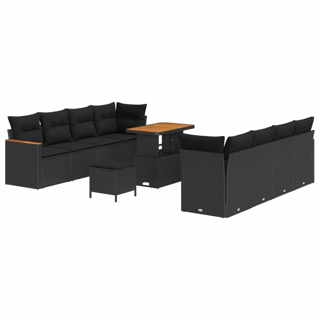 Set Divano da Giardino con cuscino 12 pcs Nero polyrattan 3364969