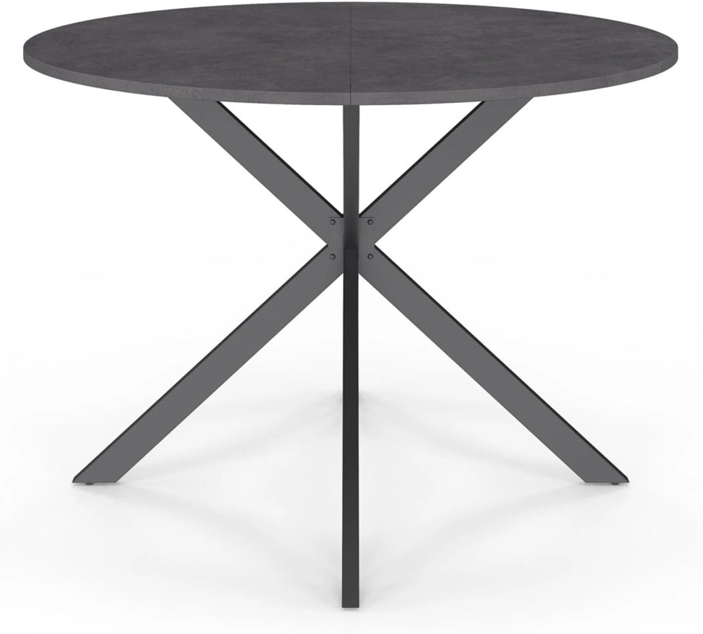 JASPE Tavolo da pranzo rotondo per 6 persone con piano effetto cemento e gamba a ragno grigio antracite 110 cm
