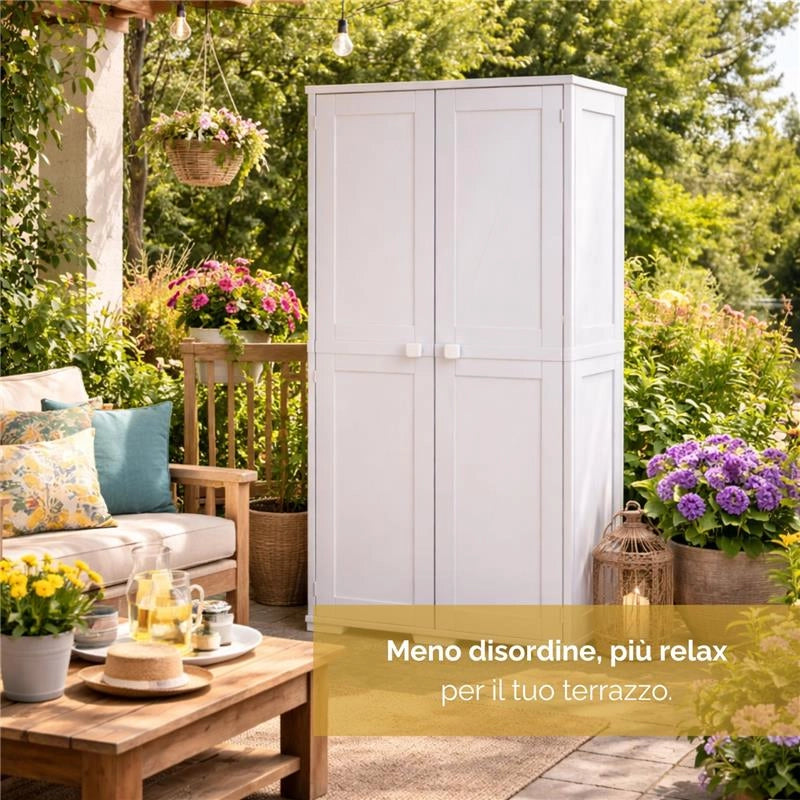 MA MAISON ARMADIO MULTIUSO IN PLASTICA 79X43X164 CM – ARMADIO CONTENITORE 2 ANTE CON 5 VANI INTERNI PER ORGANIZZAZIONE CASA
