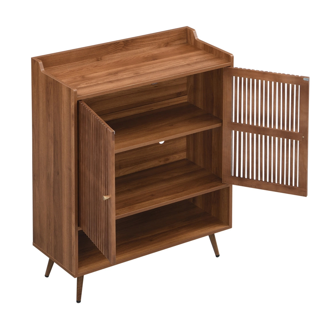 Scarpiera da ingresso con ante a scanalature e vano aperto 80x35x105 cm; noce