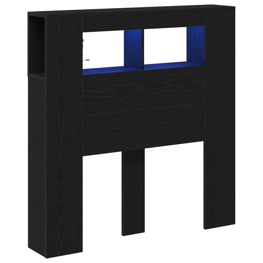 Testiera LED con lo scaffale-Testata con Contenitore e Luci LED Rovere Nero 100 x 18,5 x 103,5 cm