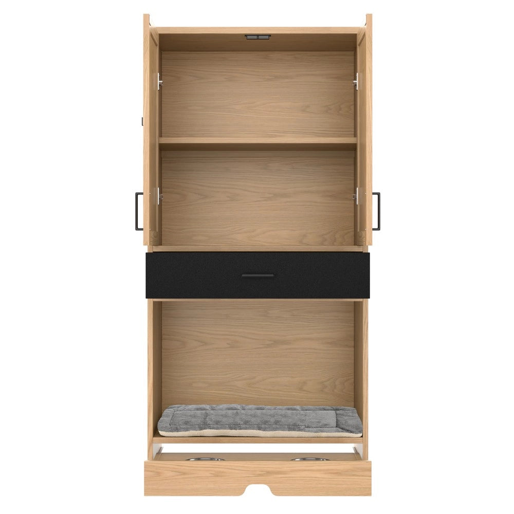 Armadietto Multifunzionale per Animali Effetto Rovere ¨C MINIMAL ¨C Cuccia, Mangiatoia, Vano Portaoggetti 160cm