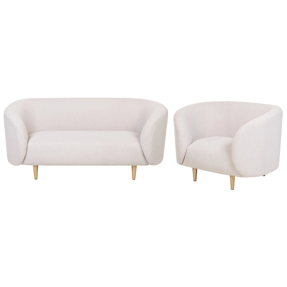 Set divano e poltrona 3 posti in poliestere beige e oro con gambe dorate stile glamour retrò soggiorno