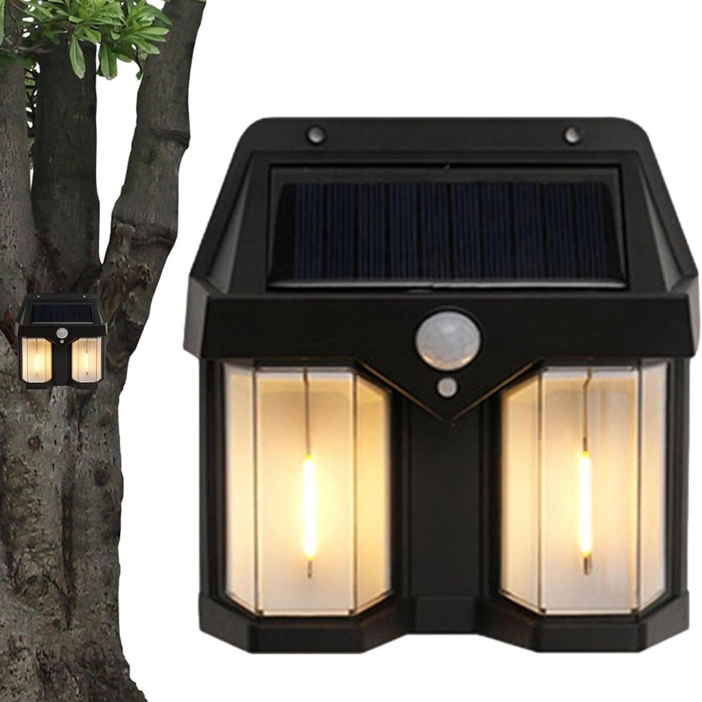 APPLIQUE SOLARE DA PARETE ESTERNO IMPERMEABILE DOPPIO LED SENSORE CREPUSCOLARE