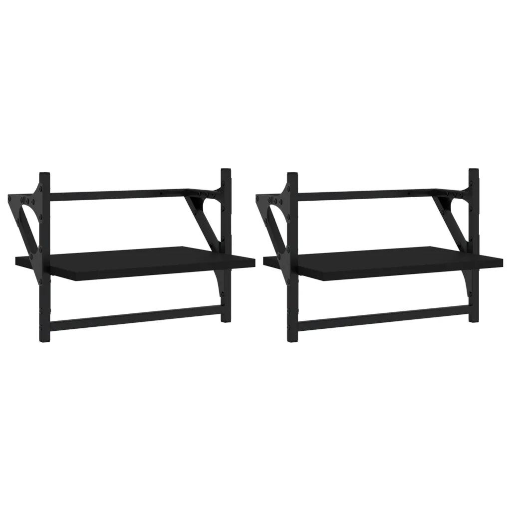 2 pz Mensole da Parete | Scaffali a Parete | Ripiano a parete con Aste Nere 40x25x30 cm