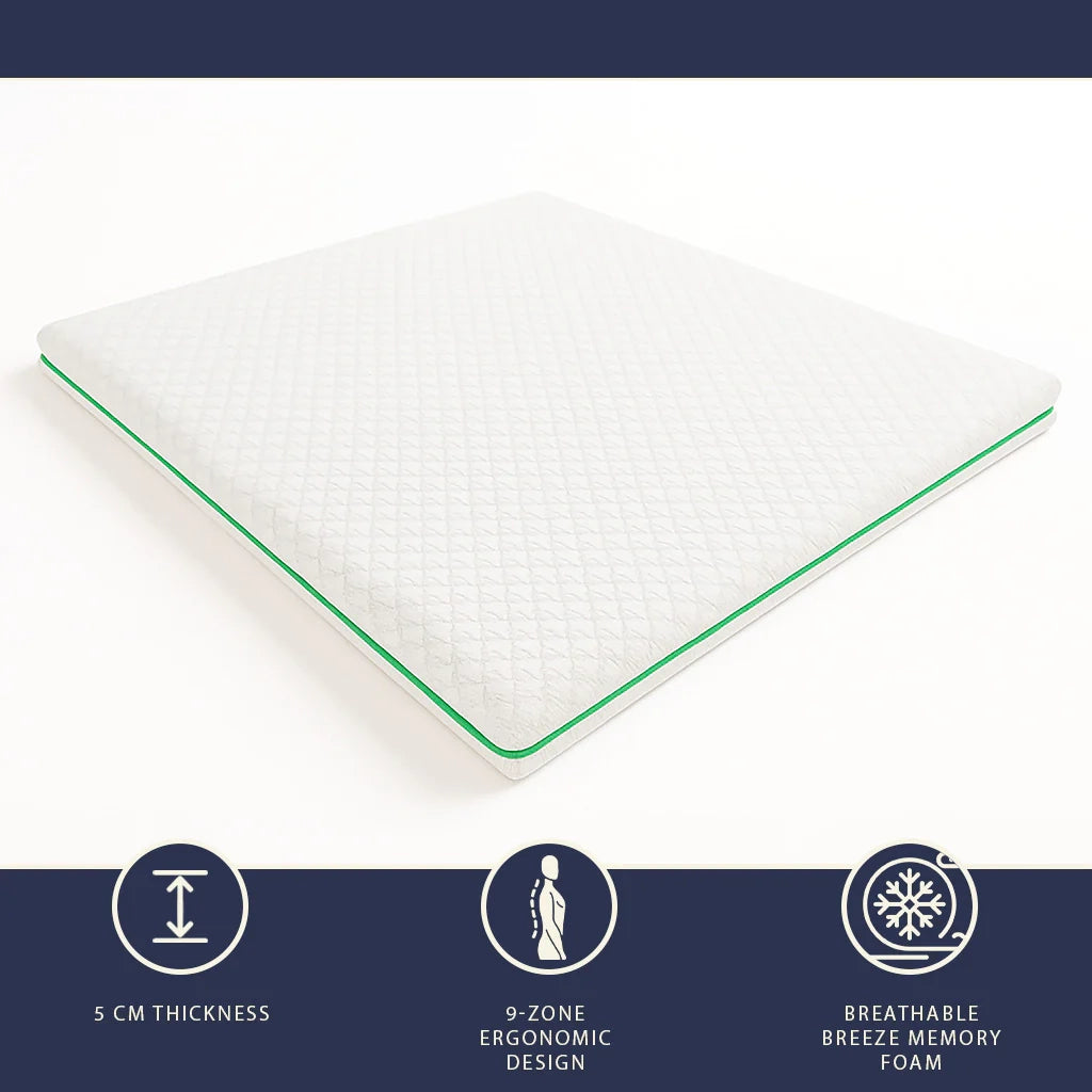 Topper 120x190 in Memory Foam Breeze a 9 Zone | Altezza 5 cm | Tessuto Polar Anallergico e Rinfrescante | Made in Italy
