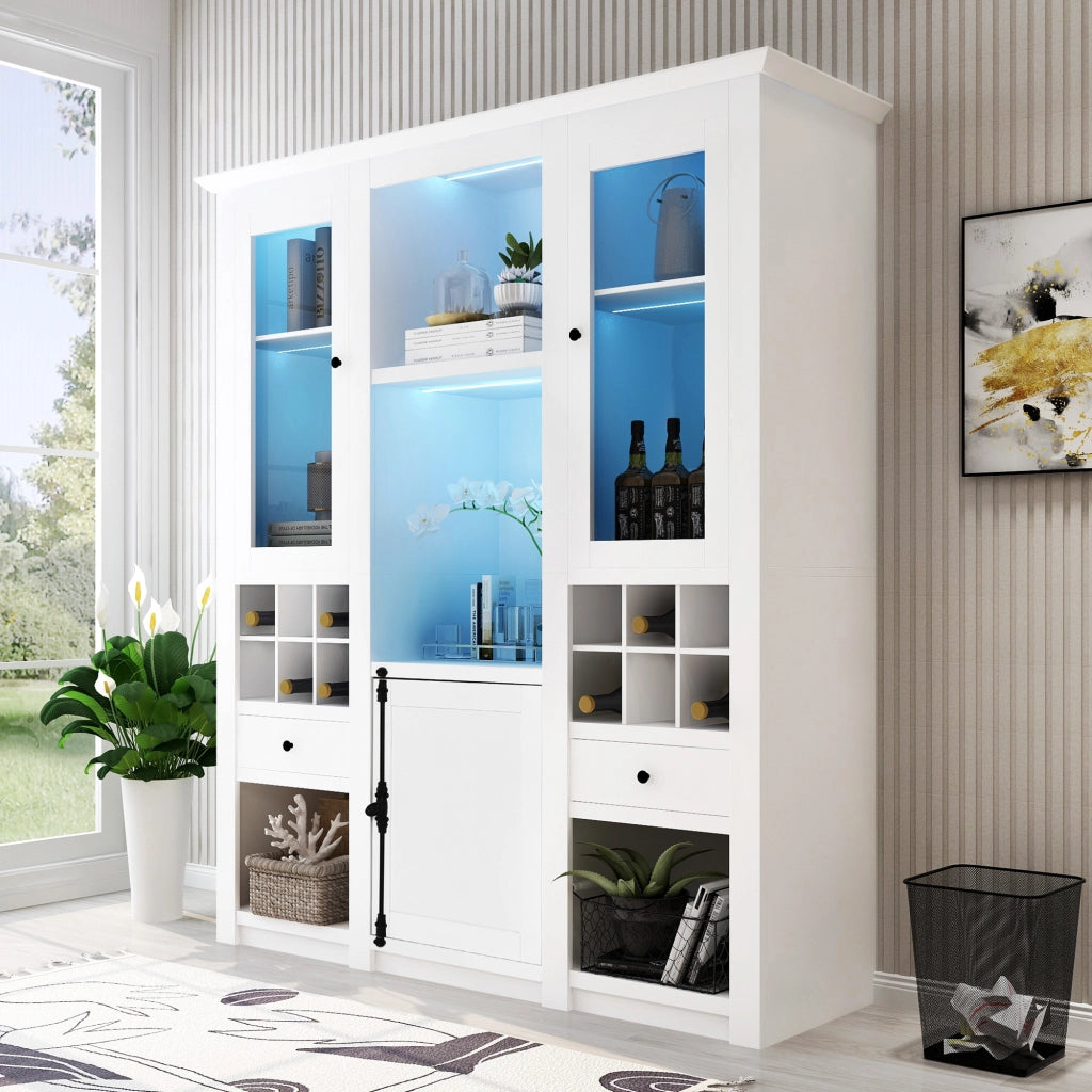 VETRINA 143x45,5x170 cm MDF Bianco con LED 16 colori e porte in acrilico