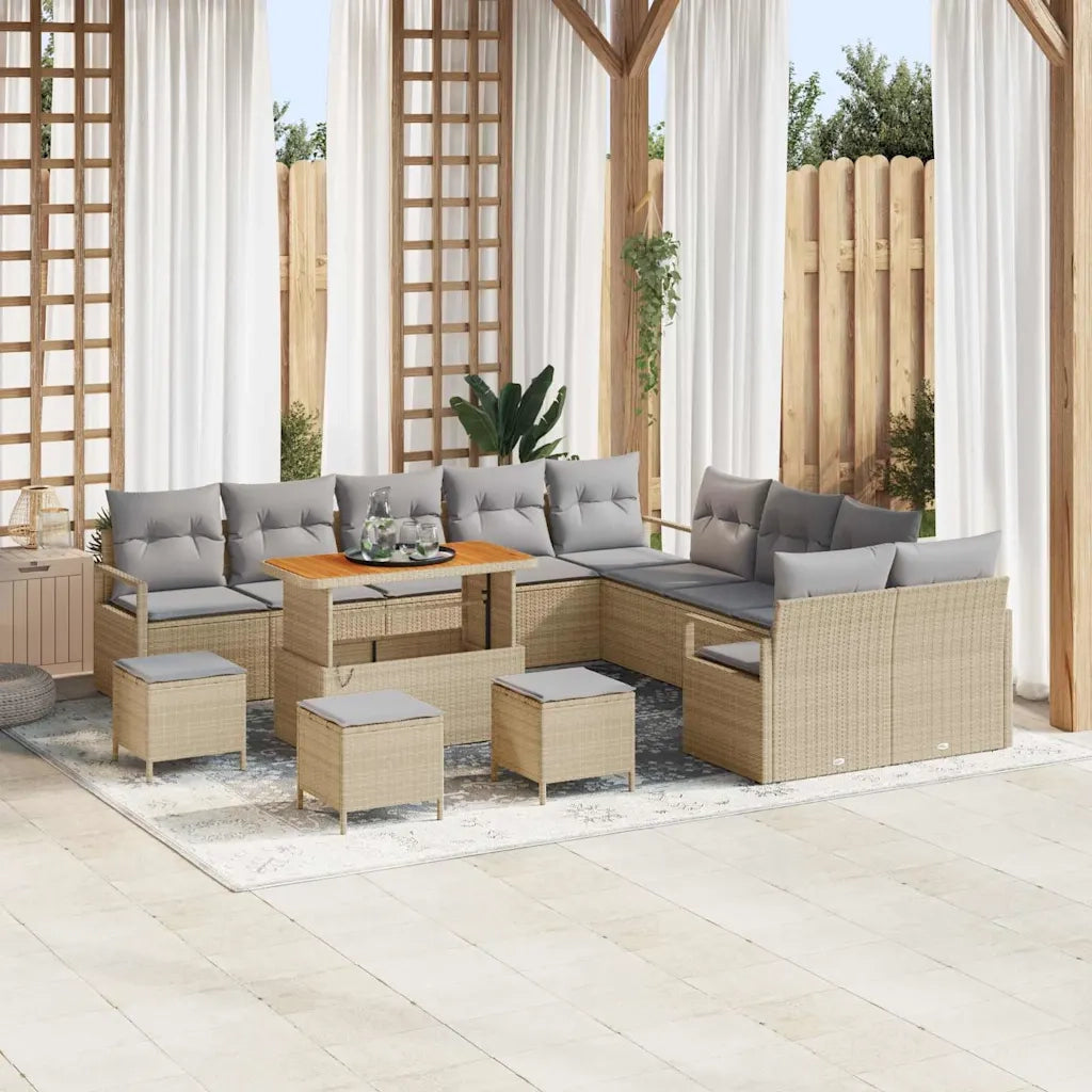 Set Divano da Giardino con cuscino 14 pcs Beige polyrattan 3362592