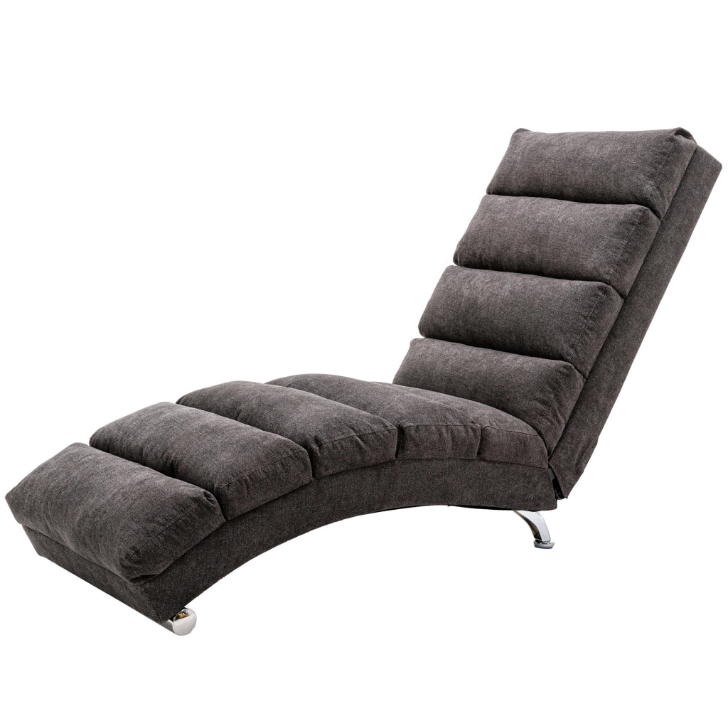 Chaise longue relax con vibrazione; schienale ergonomico 140°; in lino grigio scuro; 55x148x84 cm