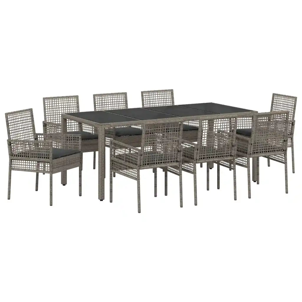 Set da Pranzo per Giardino 9 pcs Grigio polyrattan 3334876