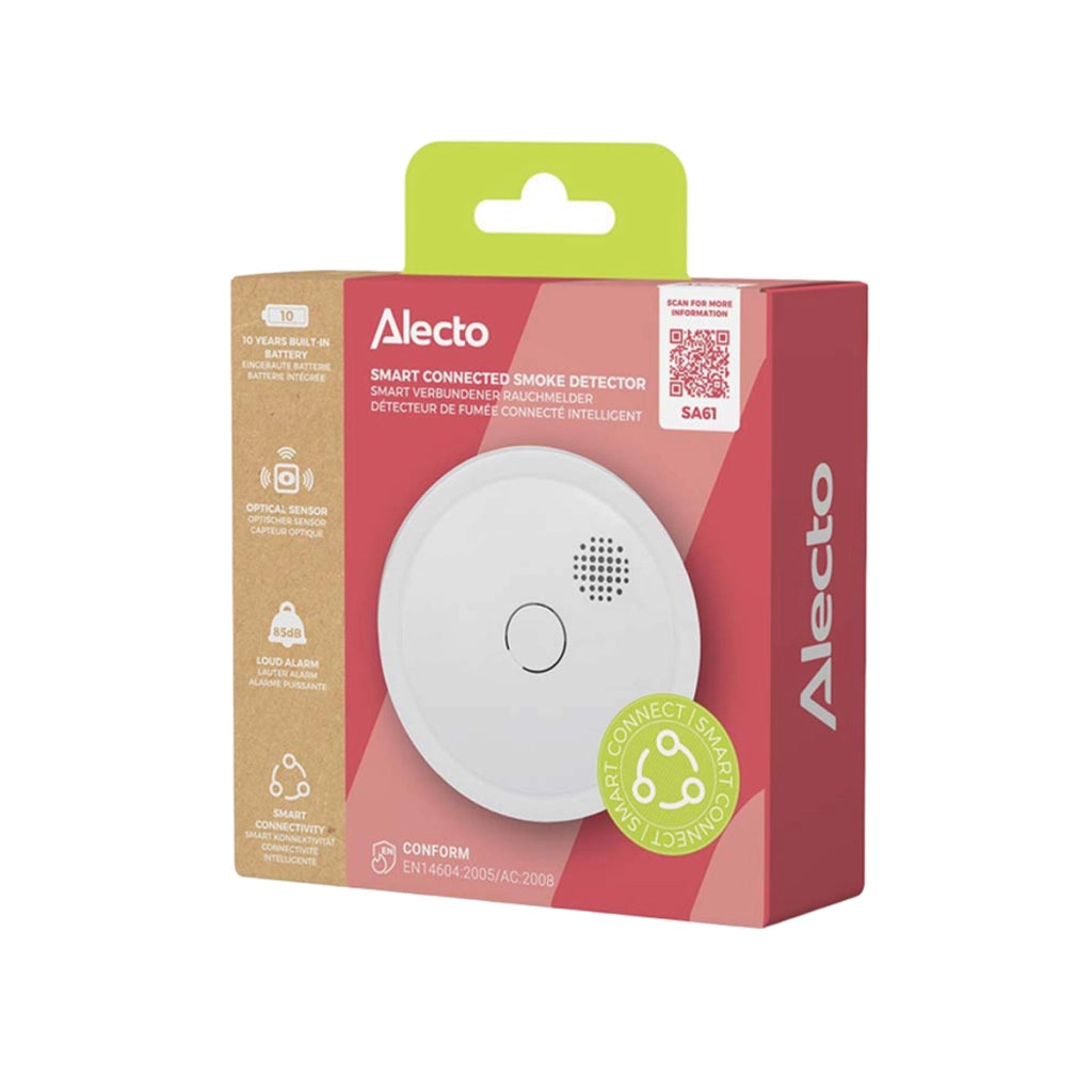 Rilevatore di Fumo Collegabile senza fili 433 MHz 85dB Autonomia 10 anni EN14604 Bianco Alecto