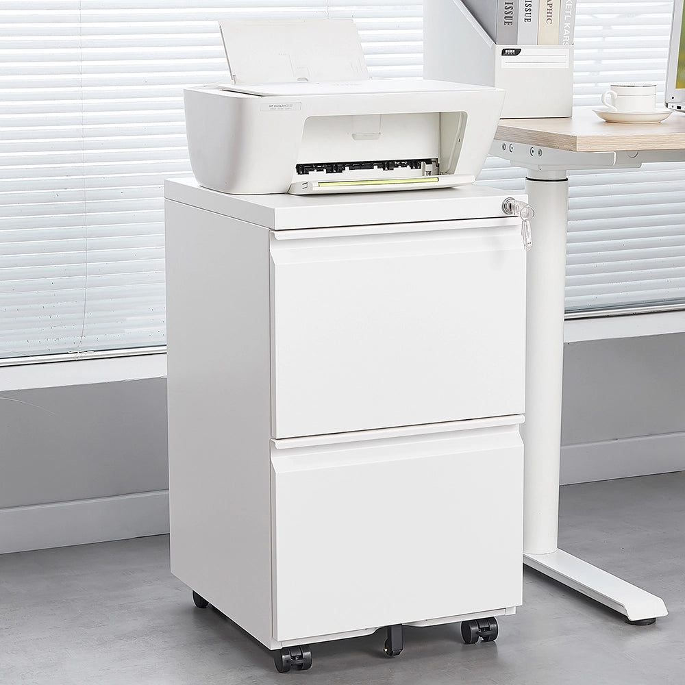 Archivio metallico mobile a 2 cassetti con serratura - Xylo - 25,6 pollici di altezza, bianco