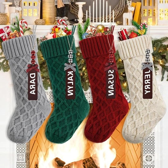 Decorazioni natalizie in cotone con etichette personalizzabili - Set da 4 - Decorazione per vacanza di famiglia - Decorazioni di Natale per bambini