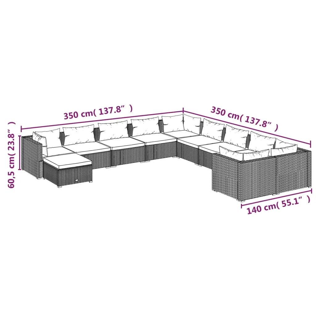 Set Divani da Giardino 11 pz con Cuscini in Polyrattan Marrone cod mxl 35172