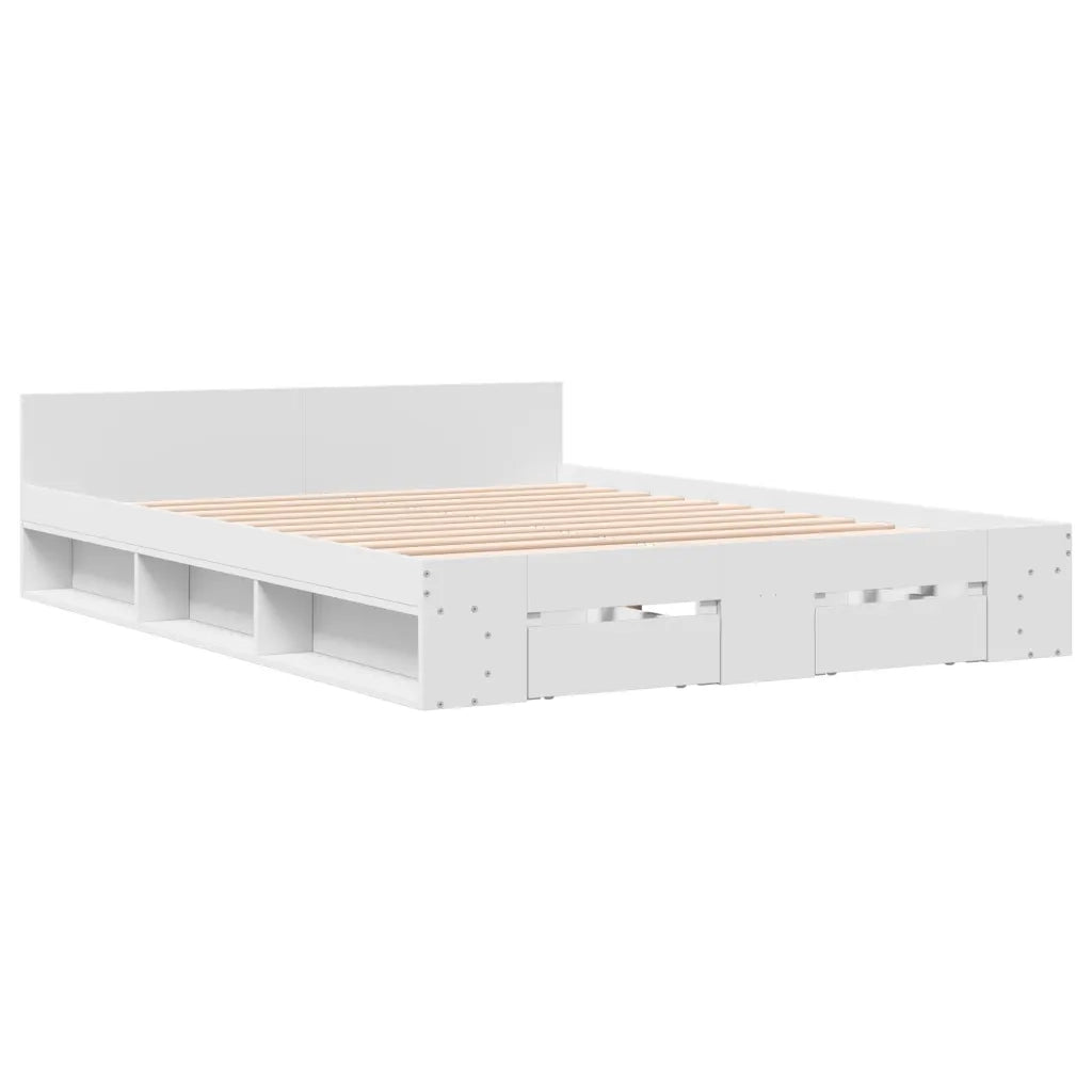 Giroletto con Cassetti-Struttura Letto con contenitore Bianco 140x190 cm in Legno Multistrato 316039