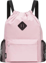 Borsa con cordoncino, borsa sport con tasca per scarpe, borsa impermeabile con stringhe per donne e uomini, rosa
