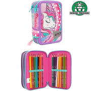 Trade Shop - Astuccio Triplo Unicorn Gopop Portapastelli Penne Pennarelli Accessori Scuola Gp -