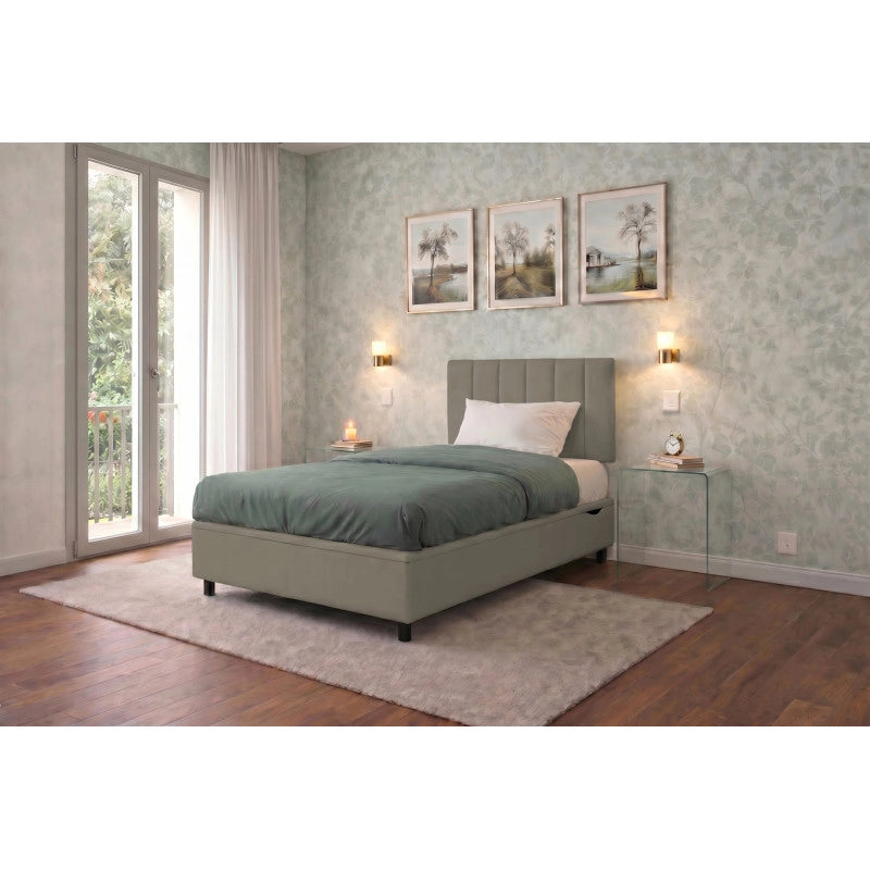 Letto imbottito Singolo 80x190 cm Vertical - Similpelle,Cappuccino,Contenitore