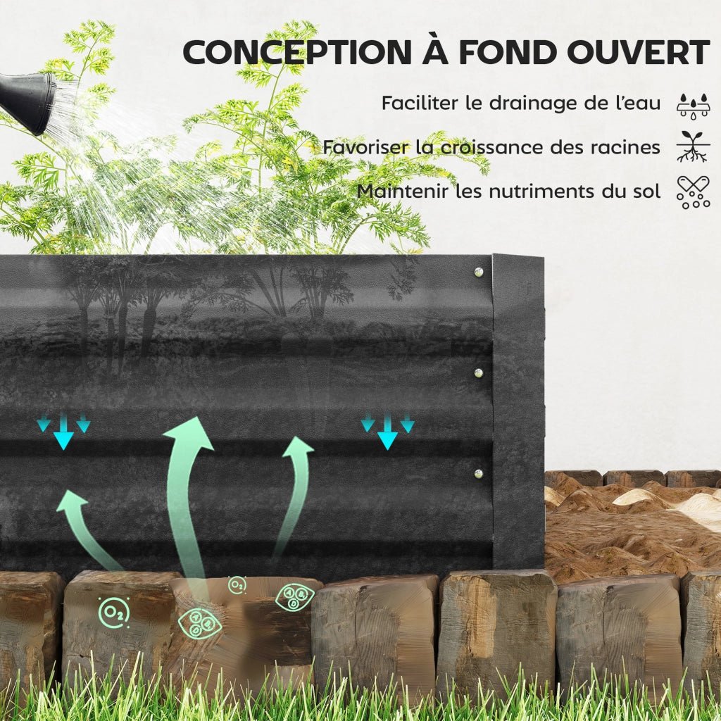 Vaschetta da giardino rettangolare ¨C zephmum ¨C nero acciaio ondulato 241x90.5x30 cm