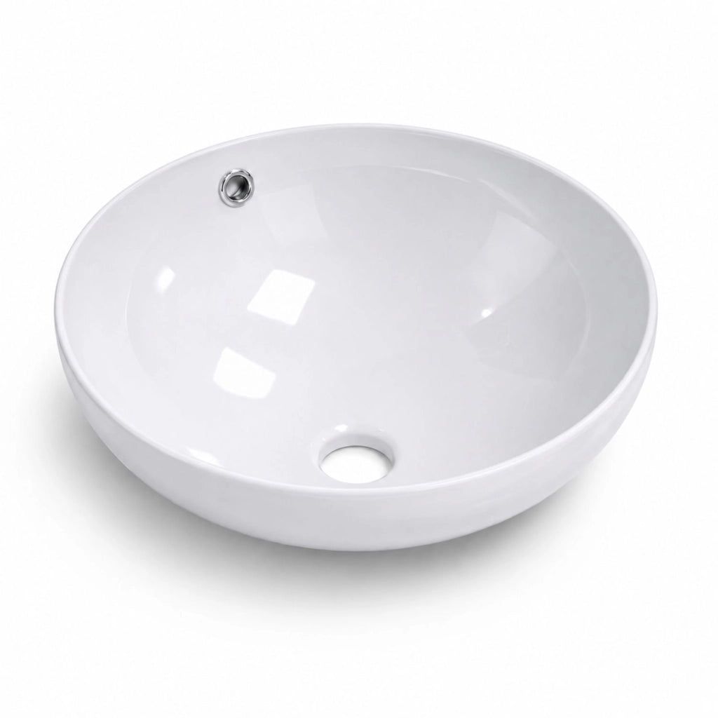 Lavabo da appoggio bianco tondo in ceramica lucida per bagno moderno per piani e mobili