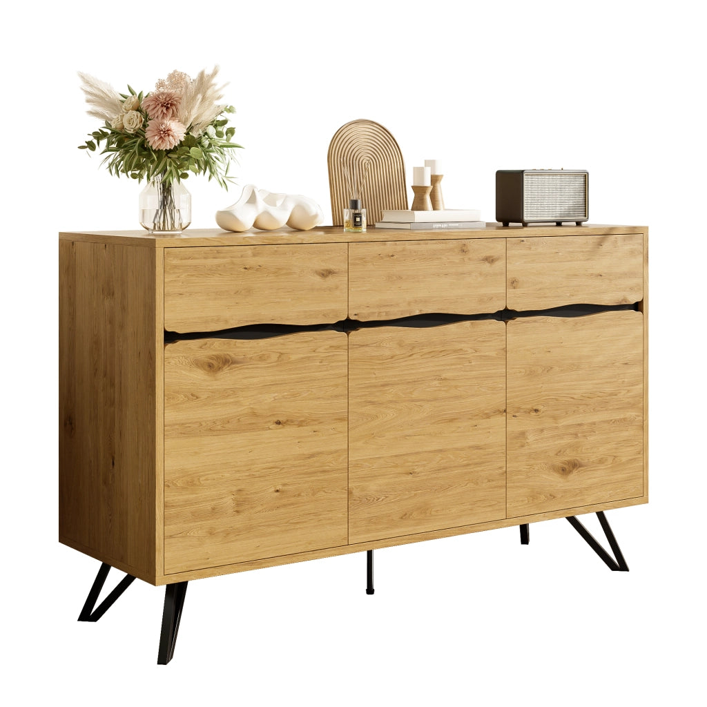 Credenza con 3 Ante e Gambe in Metallo per Soggiorno Sala da Pranzo Ingresso in Pannello di Particelle Nero Legno