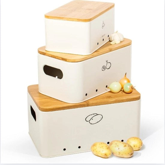 Set di conservazione per patate, aglio e cipolle, 3 pezzi, contenitore in materiale opaco (mat beige)