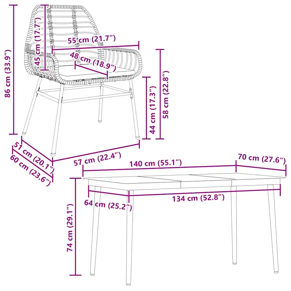 Set da Pranzo da Giardino 5pz con Cuscini Polyrattan Vetro 3334459