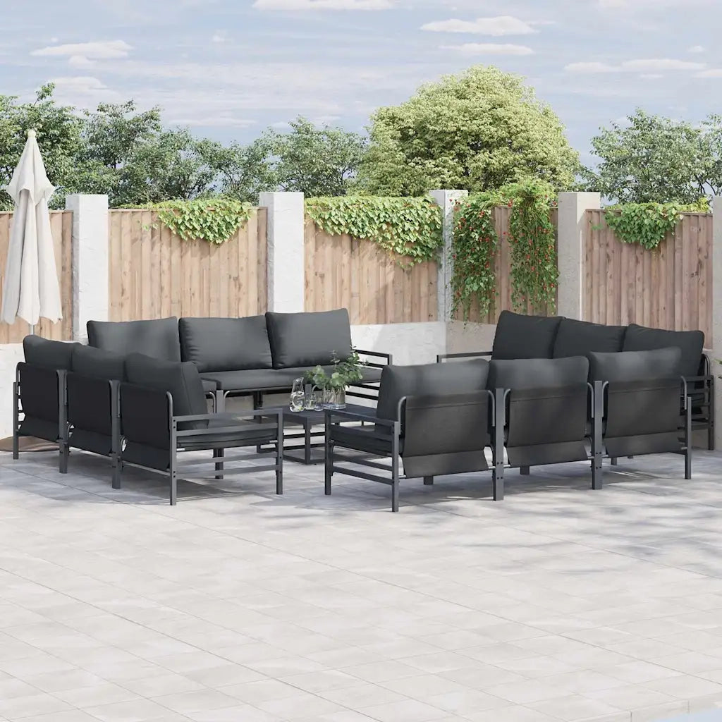 Set Divano da Giardino con cuscino 13 pcs Nero Acciaio 3378973