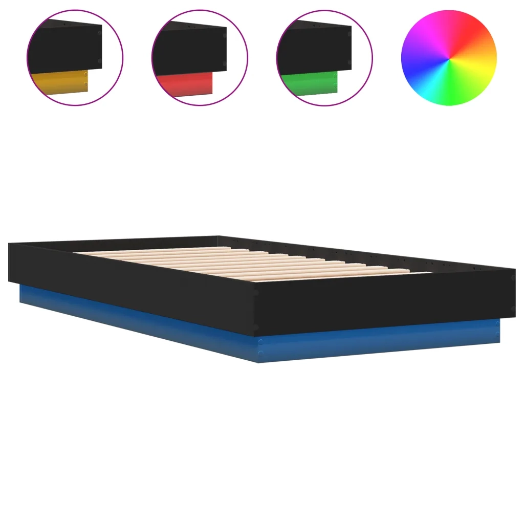 Giroletto con LED-Struttura Letto Nero 75x190 cm