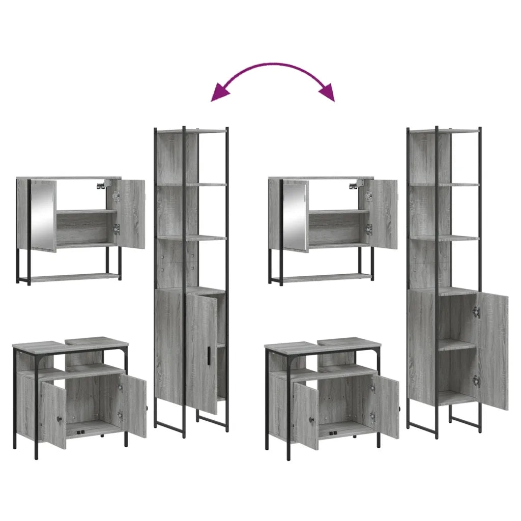 Set Mobili da Bagno 3 pz Grigio Sonoma in Legno Multistrato