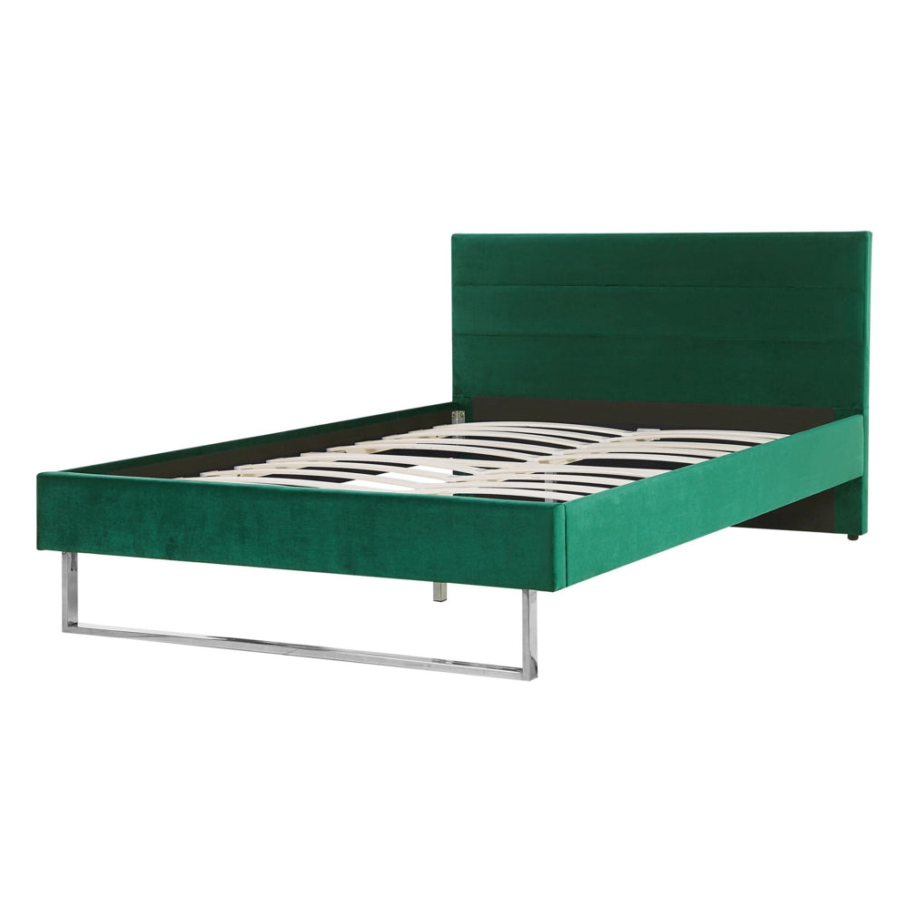 Letto Imbottito Velluto Verde Matrimoniale 140 x 200 cm Testiera Verde Gamba Argento Glam