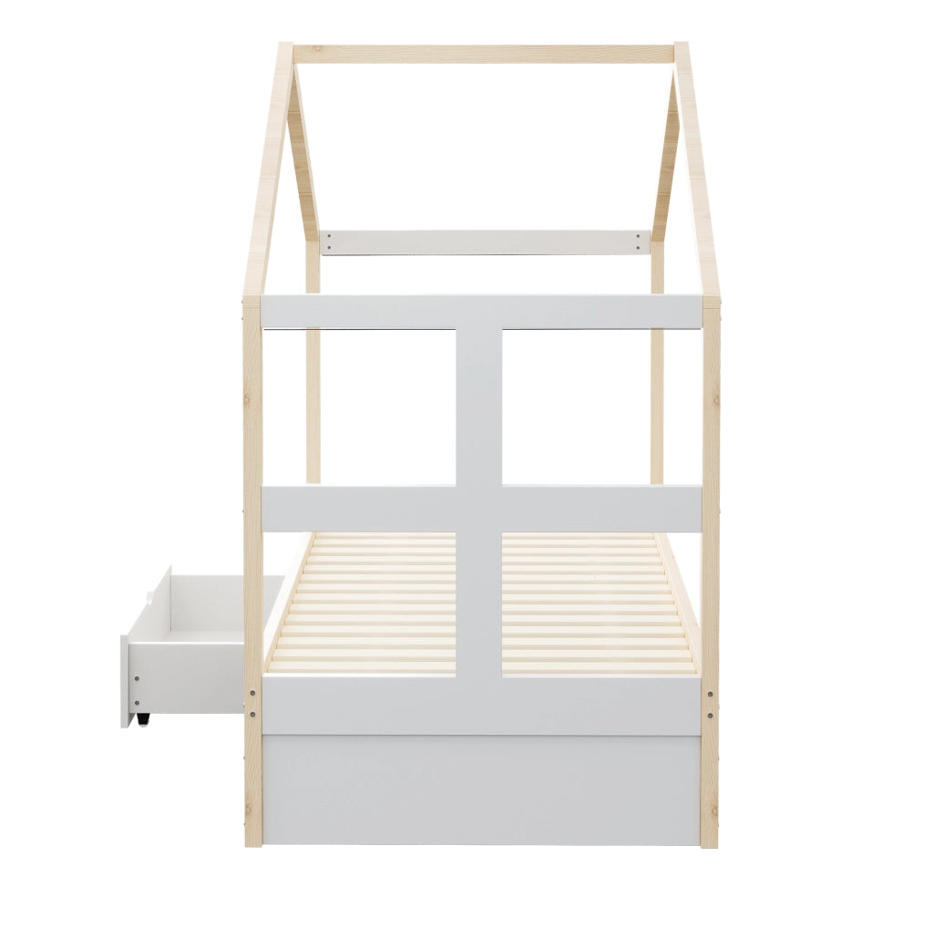 Letto singolo a casetta 90x190 cm con cassetto, scarpiera e LED