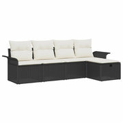 Set Divano da Giardino 5 pz | Set Salotto da Giardino Nero e Crema polyrattan