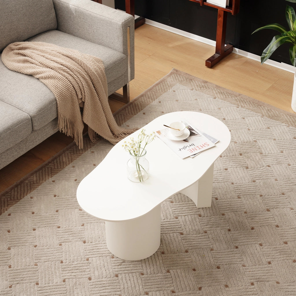 Tavolino da caffè con piano irregolare - in MDF - 100x40-50x40.5 cm - bianco