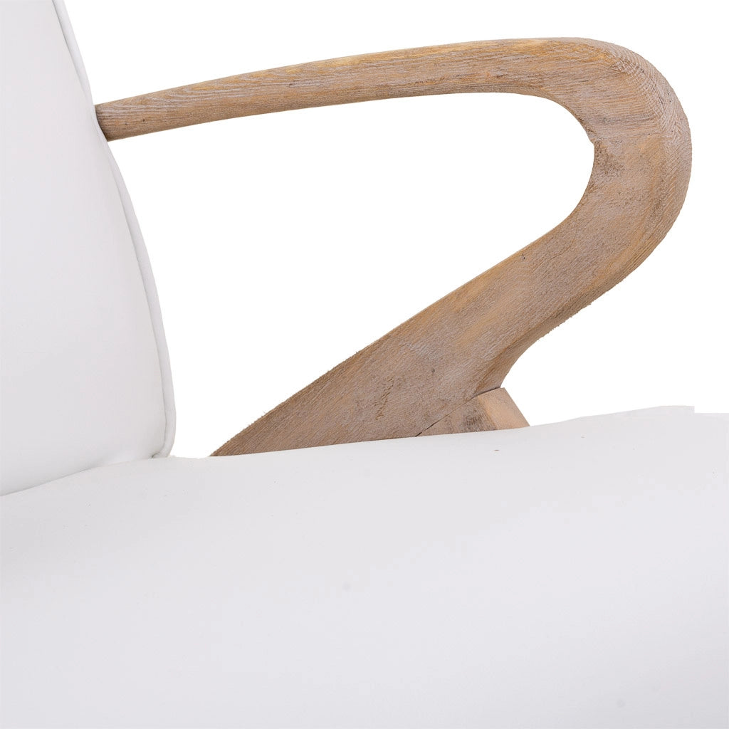 Poltrona in legno imbottita in similpelle bianca 57x55x33/85h